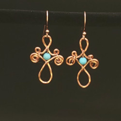 Copper wire filigree earrings with turquoise beads