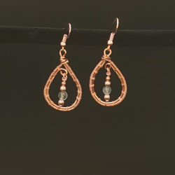 Woven copper earrings with adventurine accent beads